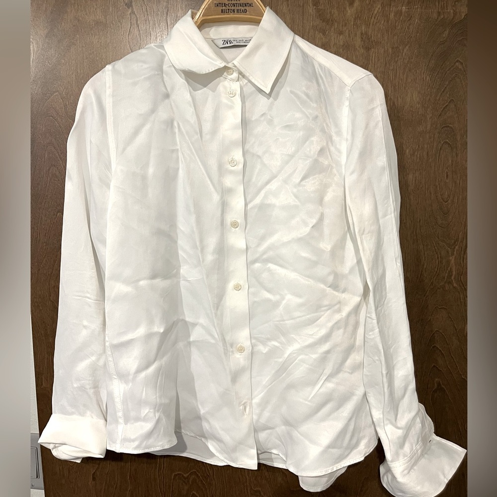 Zara Poplin White Button Up Collared Shirt - Woman’s Small